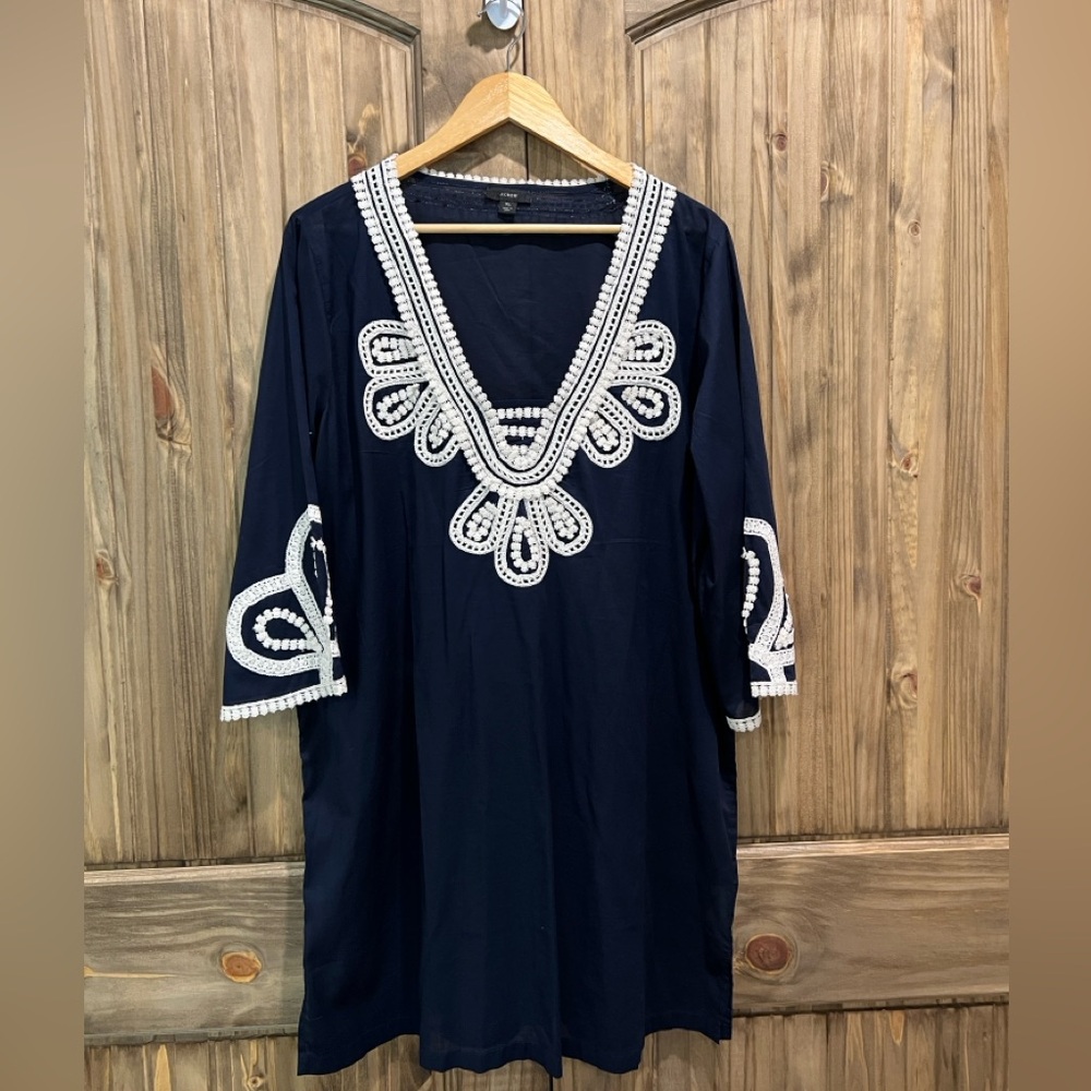 J. Crew Navy Embroidered Coverup Kaftan LIKE NEW size XL